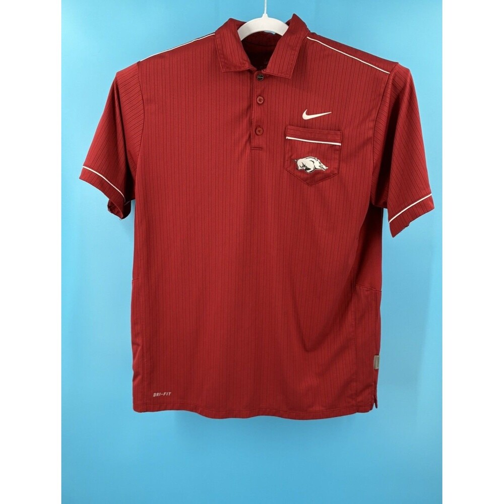 Nike Arkansas Razorbacks Dri-FIT Polo Men’s Large Red White Pocket Golf Shirt